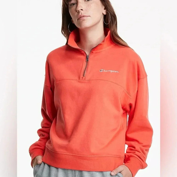 NWOT. Women’s Champion 1/4 Zip Salmon/pink Pullover Sweatshirt. Logo. Large. - Picture 1 of 10